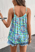 Artistic Floral Abstract Textured Rhinestone Detail Spaghetti Strap Summer Tank